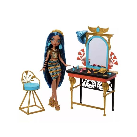 Monster High Cleo De Nile Self Scare Day Doll And Vanity Set With acessories NEW - Picture 1 of 6